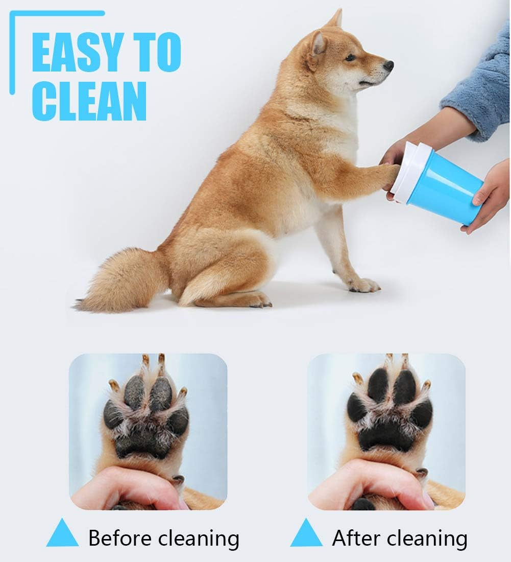 Portable Silicone Dog Paw Cleaner and Grooming Brush for Cats and Dogs - Compact Foot Washing Cup (Small, Blue)