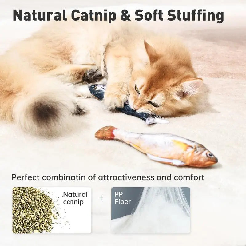 Ultra-Realistic Interactive Cat Toy Set - 3 Pack of Flopping Fish with Rechargeable Tap-Activated Flapping Modes, Featuring Sardine, Saury, and Yellow Croaker, 7.1 Inches, Includes Catnip - Ideal for All Cat Breeds