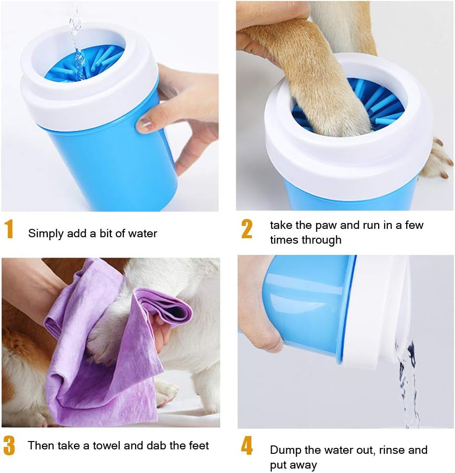 Portable Silicone Dog Paw Cleaner and Grooming Brush for Cats and Dogs - Compact Foot Washing Cup (Small, Blue)