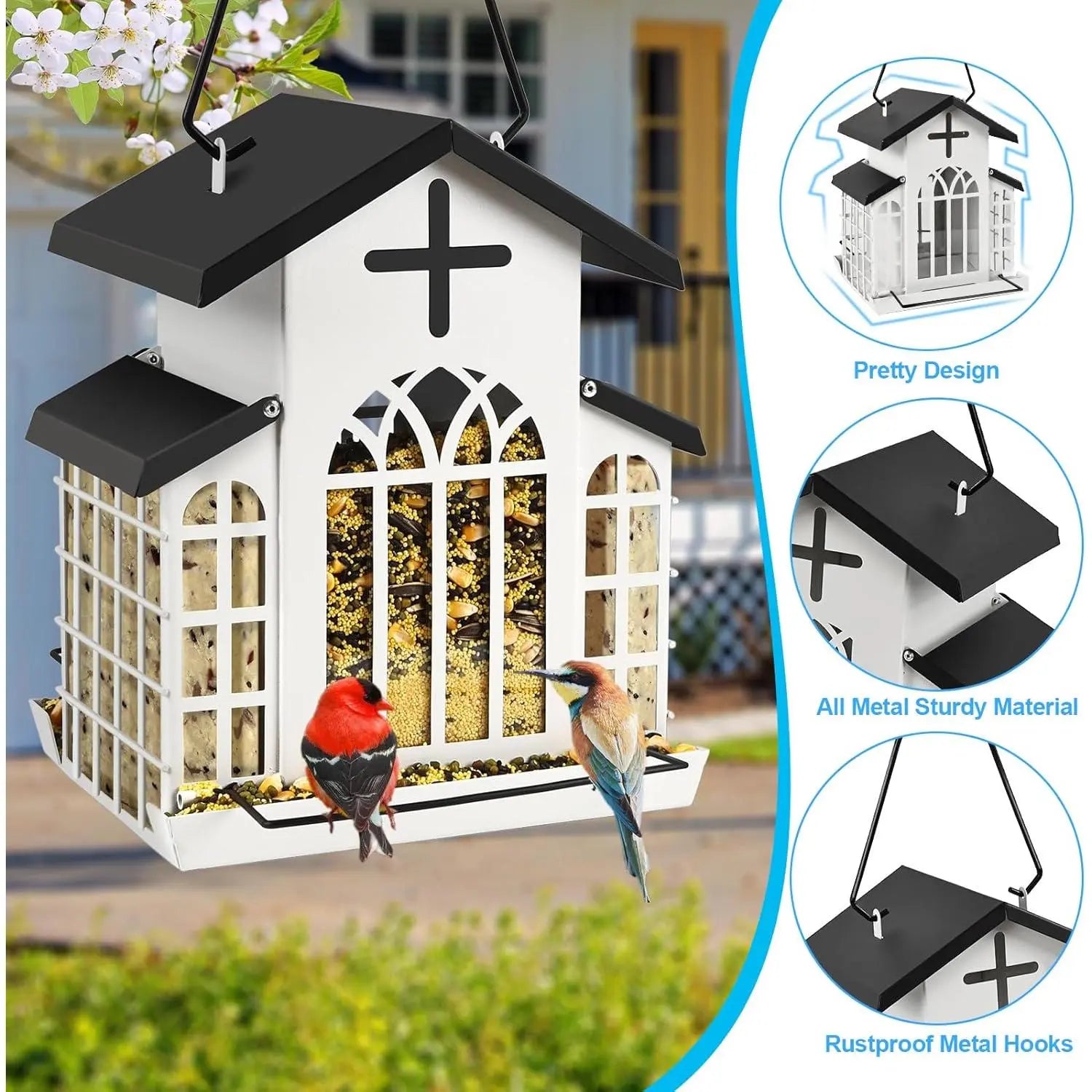#Summervibes #Petlovers Wildpark 5LB Church Metal Hanging Bird Feeder for Outdoors, Weatherproof Suet Feeders for outside Hanging, Large Bird Feeders Great for Attracting Finch, Woodpecker and More Wild Birds-White Tiktokshopspringglowup