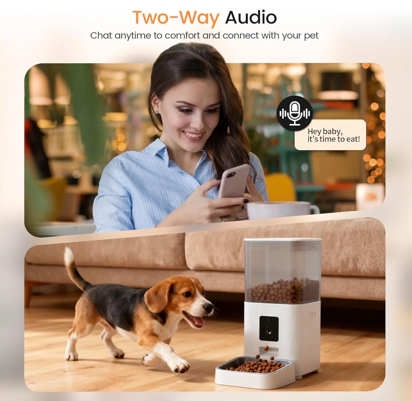 Advanced Automatic Pet Feeder with HD Camera, 5G Wi-Fi App Control, Two-Way Audio, Night Vision, and Portion Scheduling for Cats and Dogs, Featuring Stainless Steel Bowl