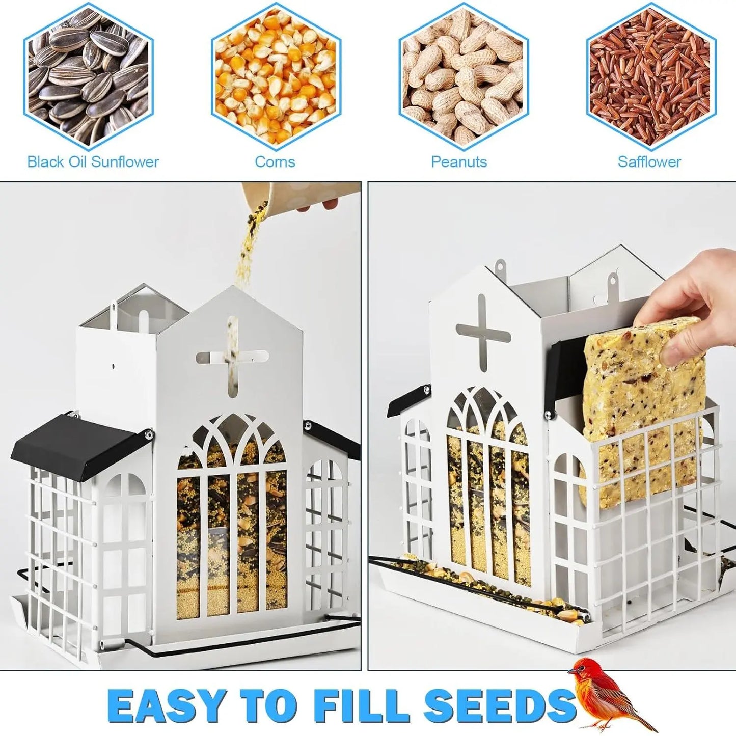 #Summervibes #Petlovers Wildpark 5LB Church Metal Hanging Bird Feeder for Outdoors, Weatherproof Suet Feeders for outside Hanging, Large Bird Feeders Great for Attracting Finch, Woodpecker and More Wild Birds-White Tiktokshopspringglowup