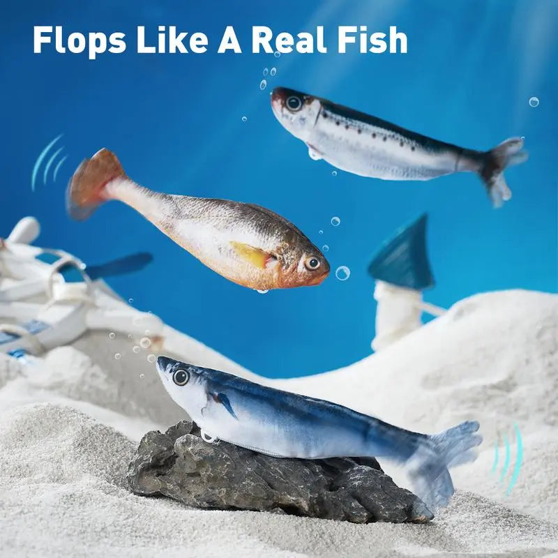 Ultra-Realistic Interactive Cat Toy Set - 3 Pack of Flopping Fish with Rechargeable Tap-Activated Flapping Modes, Featuring Sardine, Saury, and Yellow Croaker, 7.1 Inches, Includes Catnip - Ideal for All Cat Breeds