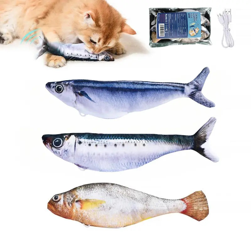 Ultra-Realistic Interactive Cat Toy Set - 3 Pack of Flopping Fish with Rechargeable Tap-Activated Flapping Modes, Featuring Sardine, Saury, and Yellow Croaker, 7.1 Inches, Includes Catnip - Ideal for All Cat Breeds