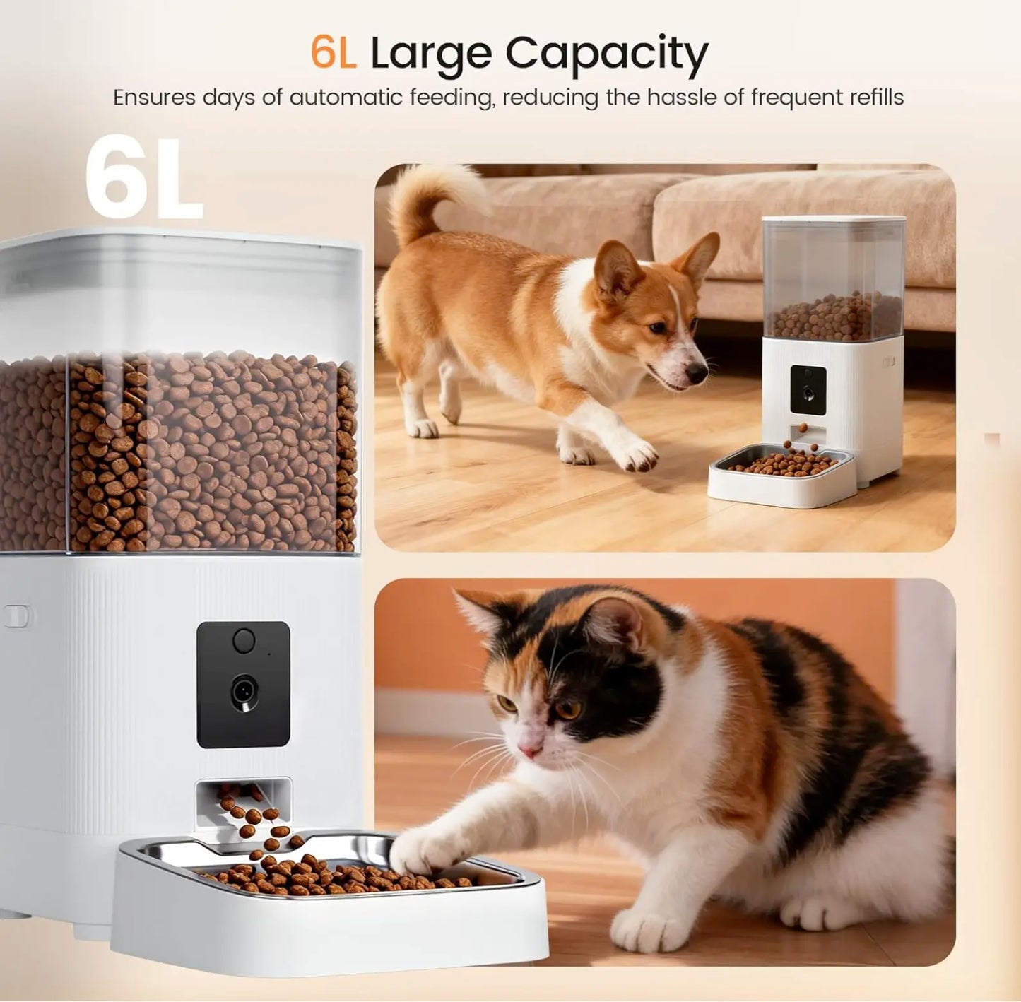 Advanced Automatic Pet Feeder with HD Camera, 5G Wi-Fi App Control, Two-Way Audio, Night Vision, and Portion Scheduling for Cats and Dogs, Featuring Stainless Steel Bowl