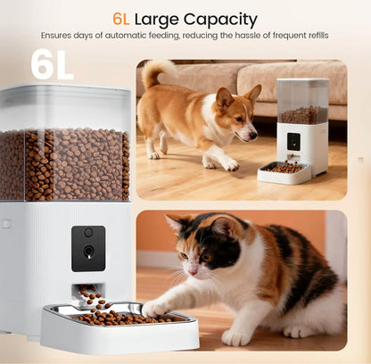 Advanced Automatic Pet Feeder with HD Camera, 5G Wi-Fi App Control, Two-Way Audio, Night Vision, and Portion Scheduling for Cats and Dogs, Featuring Stainless Steel Bowl