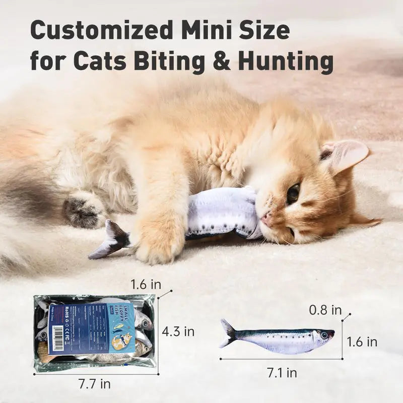 Ultra-Realistic Interactive Cat Toy Set - 3 Pack of Flopping Fish with Rechargeable Tap-Activated Flapping Modes, Featuring Sardine, Saury, and Yellow Croaker, 7.1 Inches, Includes Catnip - Ideal for All Cat Breeds