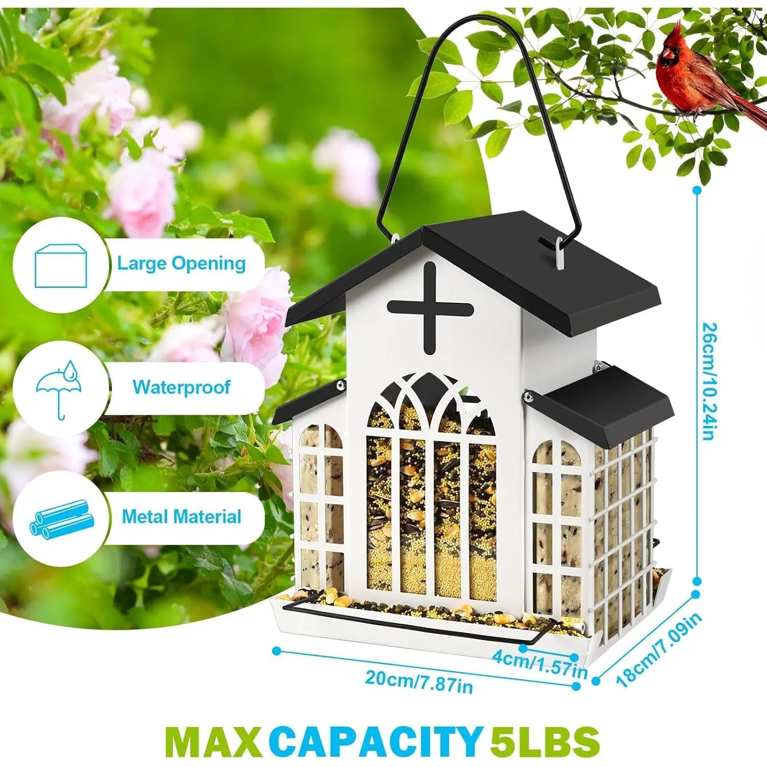 #Summervibes #Petlovers Wildpark 5LB Church Metal Hanging Bird Feeder for Outdoors, Weatherproof Suet Feeders for outside Hanging, Large Bird Feeders Great for Attracting Finch, Woodpecker and More Wild Birds-White Tiktokshopspringglowup