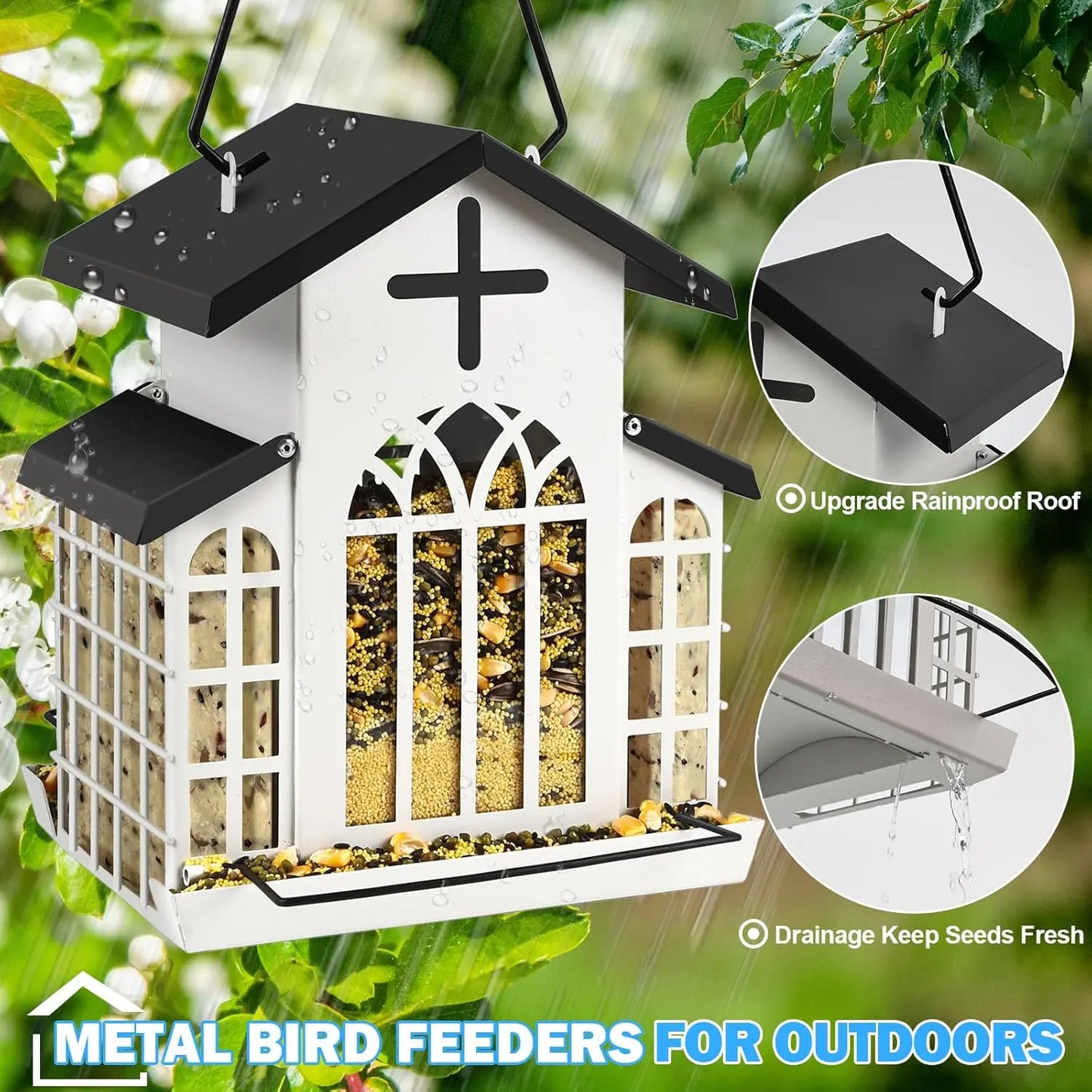 #Summervibes #Petlovers Wildpark 5LB Church Metal Hanging Bird Feeder for Outdoors, Weatherproof Suet Feeders for outside Hanging, Large Bird Feeders Great for Attracting Finch, Woodpecker and More Wild Birds-White Tiktokshopspringglowup