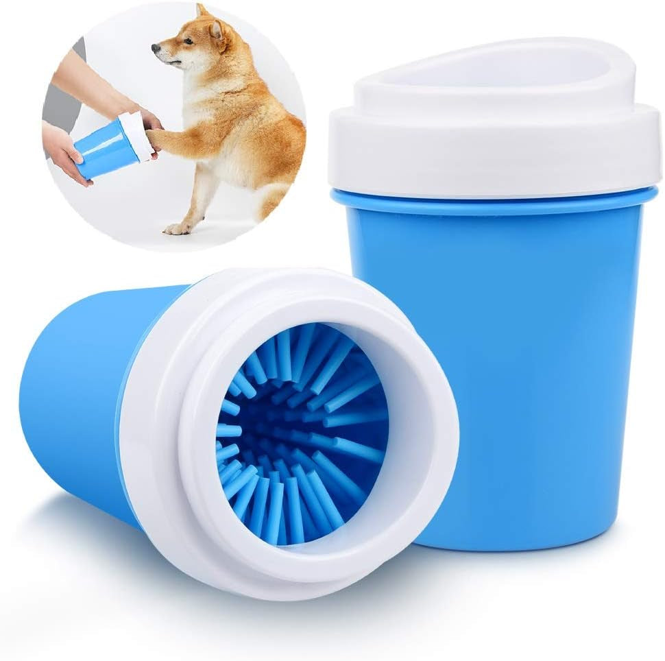 Portable Silicone Dog Paw Cleaner and Grooming Brush for Cats and Dogs - Compact Foot Washing Cup (Small, Blue)