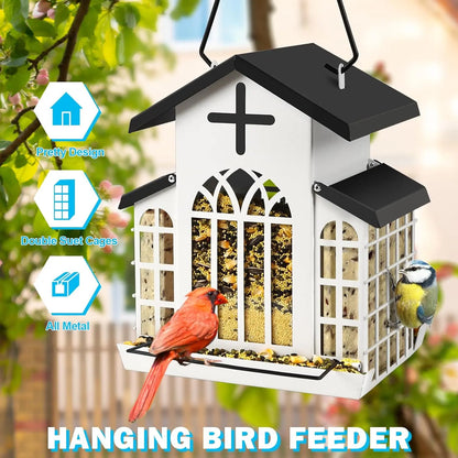 #Summervibes #Petlovers Wildpark 5LB Church Metal Hanging Bird Feeder for Outdoors, Weatherproof Suet Feeders for outside Hanging, Large Bird Feeders Great for Attracting Finch, Woodpecker and More Wild Birds-White Tiktokshopspringglowup