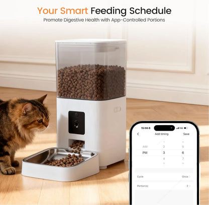 Advanced Automatic Pet Feeder with HD Camera, 5G Wi-Fi App Control, Two-Way Audio, Night Vision, and Portion Scheduling for Cats and Dogs, Featuring Stainless Steel Bowl
